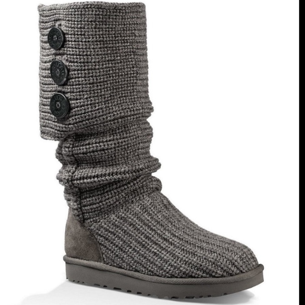 Knit Button Slouch Winter Boots - Gray
